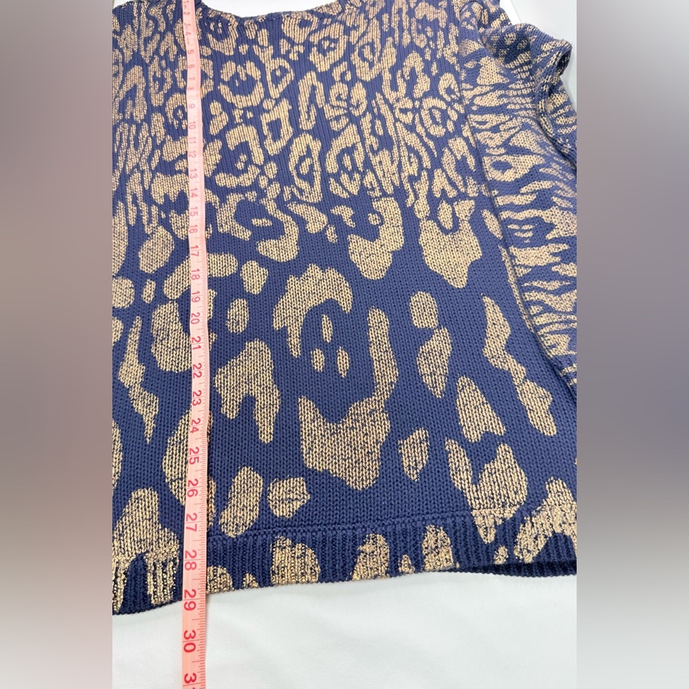 Chico’s Sophie Blue & Gold Foil Shine Pullover Sweater Animal Print Size 2 Large - Picture 8 of 8